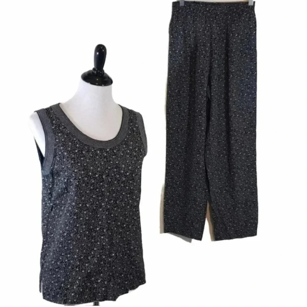 Essay by Sharon Anthony Pant Set 8 Black White Vintage 90s Sleeveless Tank Pants